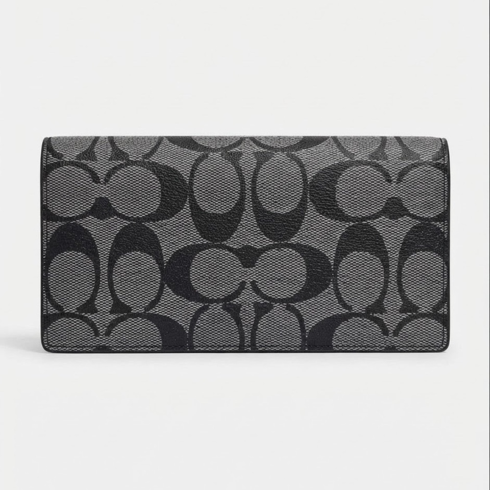 Coach Signature Canvas Long Breast Pocket Wallet - Charcoal Black